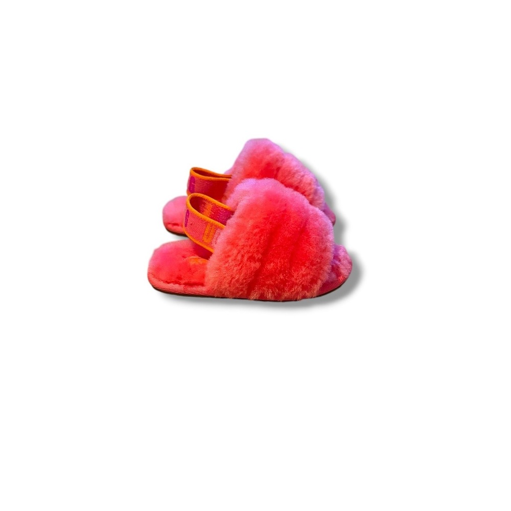 UGG Fluff Yeah Slide Sandals Toddler Size 6 Neon Pink Orange Sheepskin Slingback
